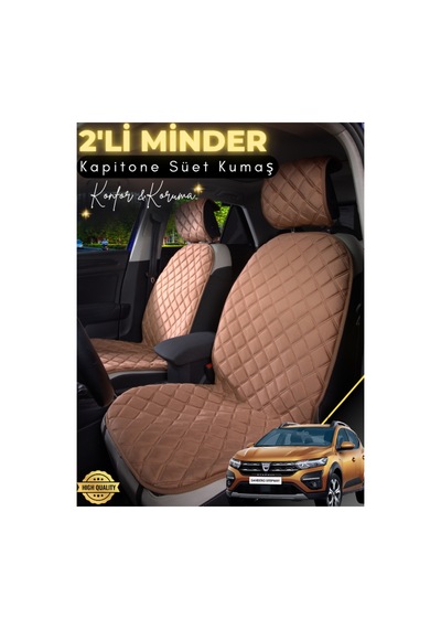Dacia Sandero 3 Uyumlu 2'li Süet Oto Koltuk Minderi Terletmez Universal Oto Koltuk Kılıfı A1 Kahverengi