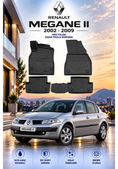 Renault Megane 2 2002-2009 Aracınıza Özel Üretim Havuzlu Paspas Takımı A+ -mod-