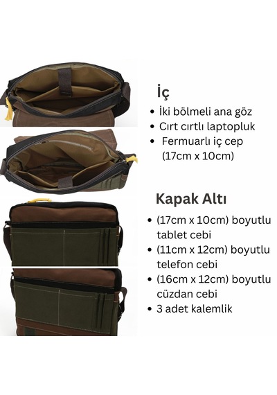 Cappadocia Vintage 4009 Omuz Postacı Kahve 15.6 Laptop Çantası Kahverengi - Siyah