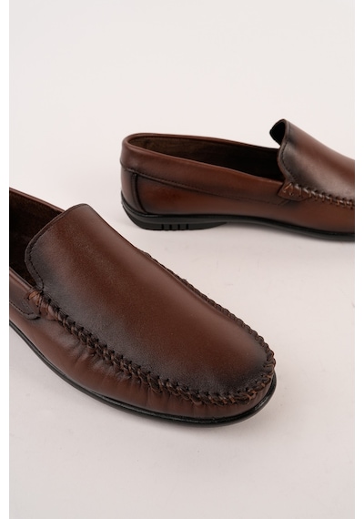 Muggo Wills Hakiki Deri Bağcıksız Erkek Günlük Klasik Loafer Ayakkabı Kahverengi
