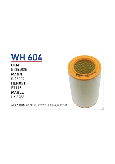 WUNDER WH604 HAVA FİLTRESİ - ALFA GİULİETTA (940) 1,4 TB-2,0 JTDM