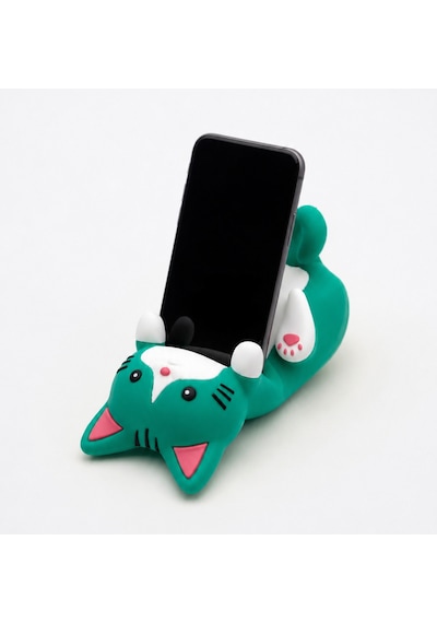 Yeşil Kedi Figürlü Telefon Tutucu Stand - 3d Baskı Ofis Masaüstü Aksesuarı Ve Biblo