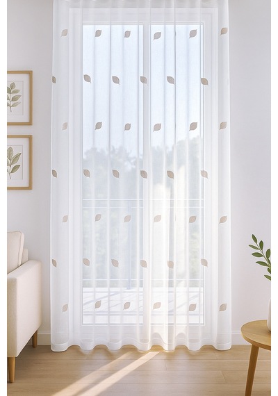 Emi Tül Perde Bej 140x250 Bej - Beyaz