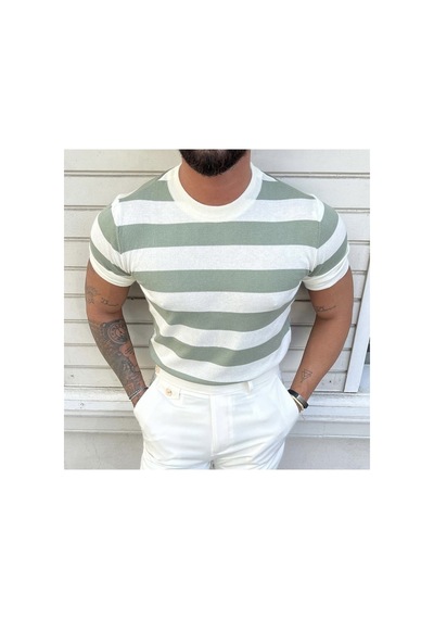 Cool Tarz Erkek Beyaz-su Yeşili Normal Kalıp Triko T-shirt Beyaz-su Yeşili Beyaz-su Yeşili