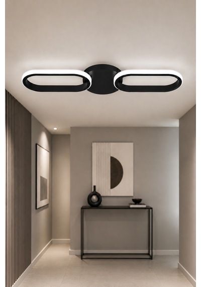 Hilton 2'li Led Plafonyer Avize Beyaz Işık Siyah