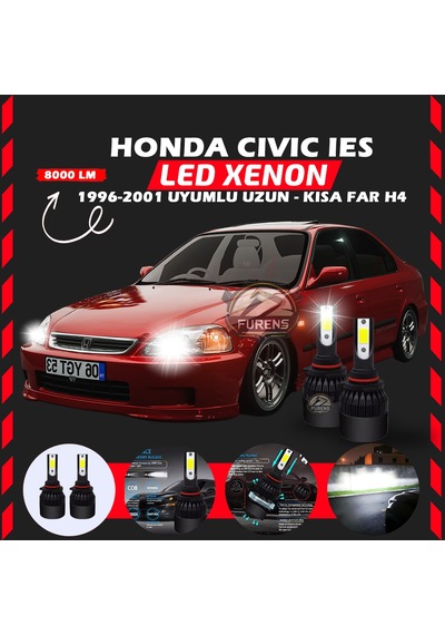 Honda Civic İes 1996-2001 Uzun-kısa Far Uyumlu Şimşek Etkili Led Xenon Lightseries H4