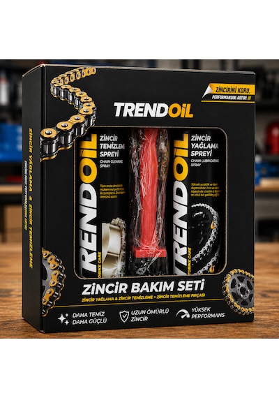 Motosiklet Zincir Bakım Seti - Zincir Yağlama Spreyi + Zincir Temizleme Spreyi + Temizleme Fırçası 3'lü Set