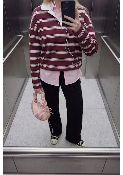 Defacto Loose Fıt Çizgili Sweatshirt G9467ax26sppn74 Pembe-pn74