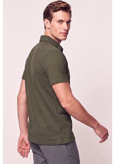 Efor Slim Fit Pamuklu Kıvrılmaz Polo Yaka Haki Tişört Ts 928