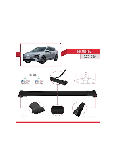 Mg Mg5 Ev 2022 Ve Sonrası İle Uyumlu Fly Model Ara Atkı Tavan Barı Siyah 3 Adet