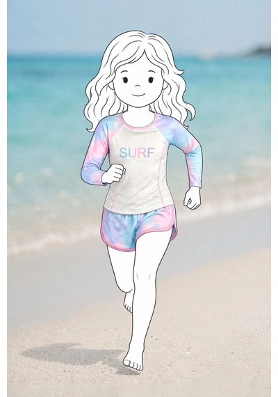 Zuzunga Surf Baskılı Renkli Kız Çocuk Uzun Kollu Spor Mayo Takımı Beyaz
