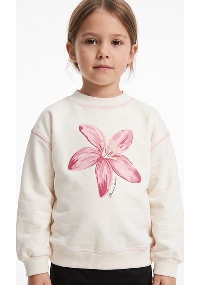 Toontoy Kids Toontoy Kız Çocuk Baskılı Karyoka Dikişli Sweatshirt Ekru