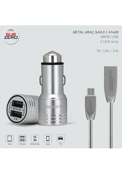 Samsungaraç Şarj Aleti Oto Çakmaklık Araba 3.1A Usb Çift Girişli