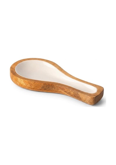 Mango Ağacı Yatay Kaşıklık 25 X 12 Cm, Parlak Krem İç Yüzeyli Ahşap Kaşık Altlığı, Kepçe, Spatula Ve Servis Gereçleri İçin Mutfak Tezgâhı Düzenleyici Çok Renkli