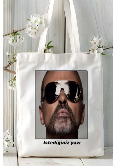 Art Hediye George Michael Baskılı Bez Çanta Omuz Çantası Kişiye Özel Desen 2 Çok Renkli