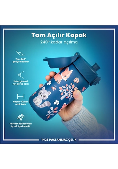 Ion8 - Paslanmaz Çelik Çocuk Suluk - Orman Hayvanları - 400 Ml - Sızdırmaz Çok Renkli