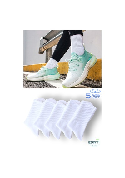 Esinti Erkek-Kadın Soket Çorap Uzun Beyaz Spor Tenis Çorap 5 Adet Beyaz