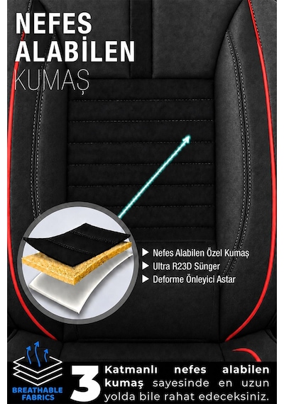 Opel Combo C Phantom Siyah Kırmızı Tüyü Ticari 2+1 Oto Koltuk Kılıfı Tam Set -ortopedik-kolay Montaj-terletmez 2002 - 2011