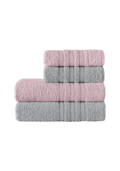 Riona Pamuklu 50x90-70x140 Cm 4'lü Banyo Havlu Seti Pembe 6 Renk