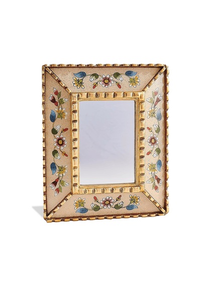 Pasabahce Mini Çiçekli Krem Duvar Aynası 35x25 Cm 25x35 Cm - 1 Adet