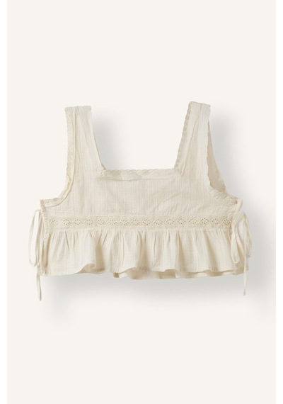 Defacto Regular Fit Kare Yaka Fırfırlı Askılı Brode Crop Basic Bluz H0712ax26hser105 Ekru-er105