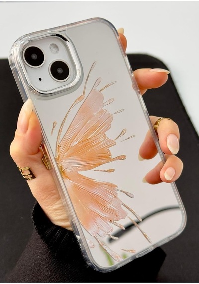 Iphone 13-14 - 15 Uyumlu Aynalı Gold Kelebek Model Silikon Kılıf - Goldkelebek 6998