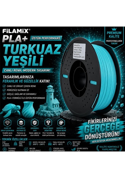 Filamix Pla+ Turkuaz Yeşili Filament 1,75 Mm 1 Kg Plastik Makara