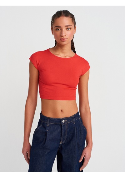 Dilvin 30528 Pamuk Ve Modal Karışımlı Crop Top-kırmızı Kırmızı