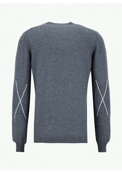 Alpha Studio Gri Erkek Bisiklet Yaka Regular Fit Kazak Au-3210c Pacth Crewneck Knıt