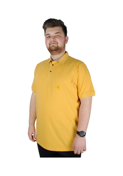 Mode Xl Battal Beden Erkek Tshirt Polo Yaka Nakışlı Klasik Pike 20553 Hardal Hardal