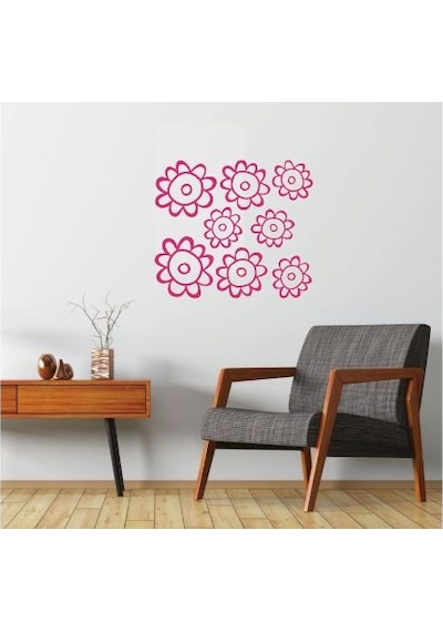 Duvar Süsü Sticker 2 Adet Pembe Papatyalı Şeffaf Filmli Pvc 48x