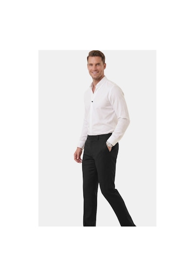 Deepsea Beyaz Slim Fit Kolay Ütülenebilir Açık Dik Yaka Likralı Erkek Gömlek 2602615