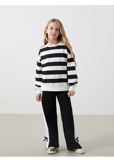 LC Waikiki Lcw Kids Siyah Bisiklet Yaka Kız Çocuk Kalın Sweatshirt Siyah 199 İzgili