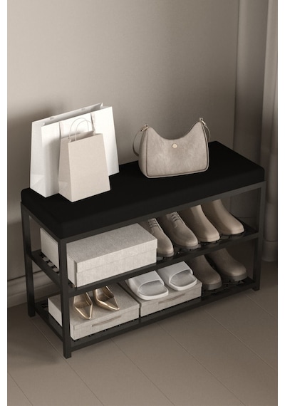 Aju Ayakkabılık Puflu Süngerli Oturaklı Metal Ayakkabı Rafı Modern Vestiyer Baklavalı Metal Siyah Aju Ayakkabılık Puflu Süngerli Oturaklı Metal Ayakkabı Rafı Modern Vestiyer Baklavalı Metal Siyah