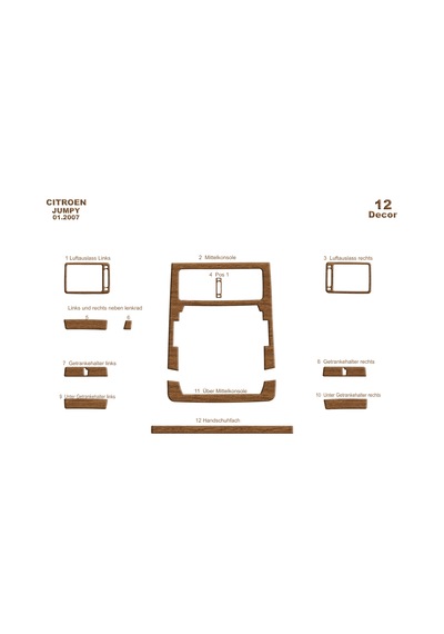Fiat Scudo Expert Jumpy Torpido Kaplama 2007 12 Parça Açık Meşe