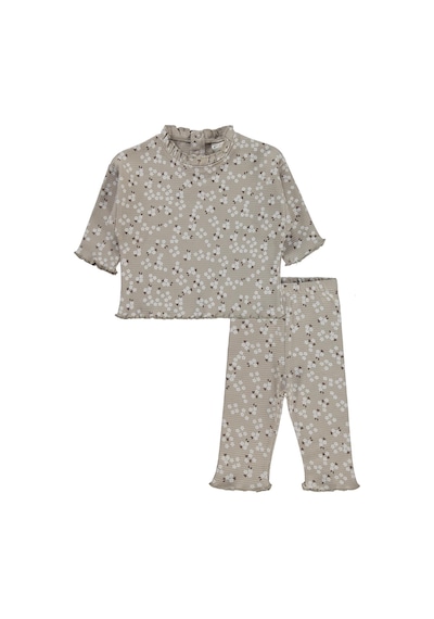 Civil Baby Mini Çiçek Baskılı 6-18 Ay Takım - Bej Koyu Vizon