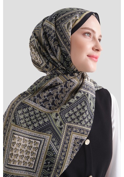 Armine Elegance Pamuk - İpek Şal As464 Siyah-sarı