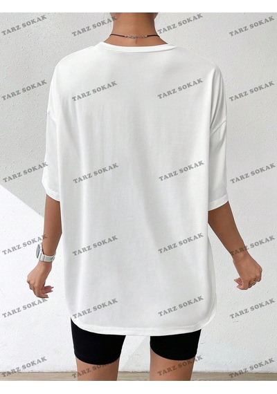 Startmore Unisex Bay Yaz Beyaz Y2k Soyut Şekil Grafik Damla Omuz Tee Grafik Gömlek Kod-1360 Beyaz