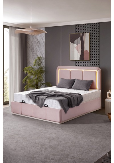 Demonte Baza Seti, Nox Ledli Çift Kişilik Baza Başlık Maxi Yatak Seti, Pembe - 160x200 Cm 160 x 200