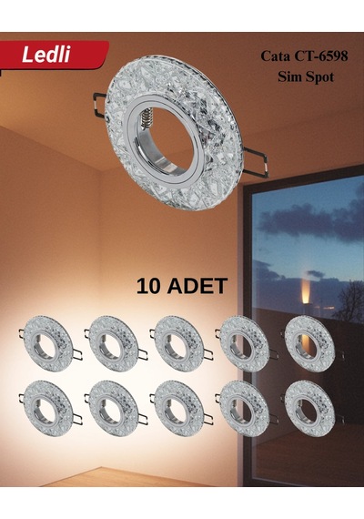 Cata Ct-6598 Sim Dekoratif Cam Spot Kasası - 10 Lu Paket Gümüş - Cam