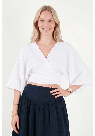Lela Pamuklu Regular Fit Bağlamalı Crop Kimono Bayan Kimono 668yl2783 Beyaz Lela Pamuklu Regular Fit Bağlamalı Crop Kimono Bayan Kimono 668yl2783 Beyaz