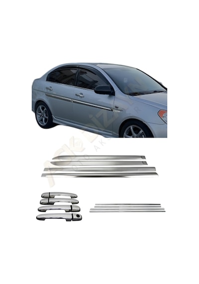 Hyundai Accent Era 3'lü Yan Krom Seti Yan Kapı Çıtası+cam Çıtası+kapı Kol A+ Paslanmaz
