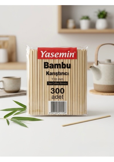 Yasemin 110mm Bambu Karıştırıcı 3'lü Paket 900 Adet Açık Ahşap