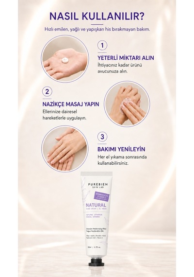Purebien Skin Lab Natural El Kremi Seramid, Ectoin Ve Hyalüronik Asit İçeren Yoğun Nem Bakımı 50 Ml Diğer 02785743