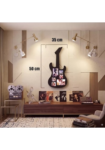Mey İthalat Modern Rock Serisi: Siyah Lazer Kesim Gitar Figürlü Çoklu Anı Çerçevesi Çok Renkli
