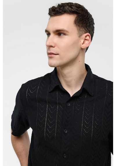 Backandbond Siyah Regular Fit %100 Pamuk Kısa Kollu Gömlek
