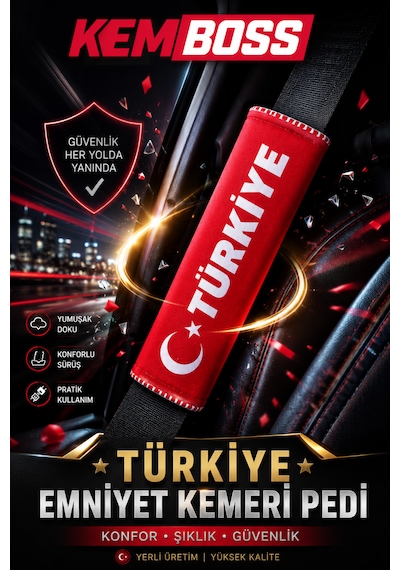 Kemboss Türkiye Emniyet Kemeri Pedi 2'li Araç Emniyet Kemer Kılıfı Kırmızı