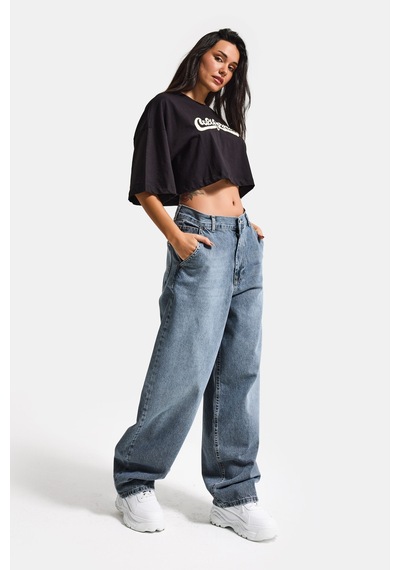 Itsbasic Kadın Kot Rengi 17s6-125 Skater Fit Bol Kesim Denim Jean Mavi