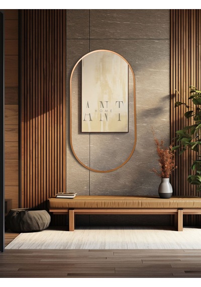 Dekoratif Ayna Duvar Aynası Konsol Aynası Mdf Elips Ayna 90x50 Cm 90 X 50 Bronz
