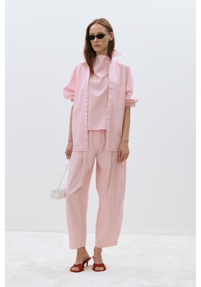 Suud Collection Pembe Marty Halter Yaka Poplin Bluz
